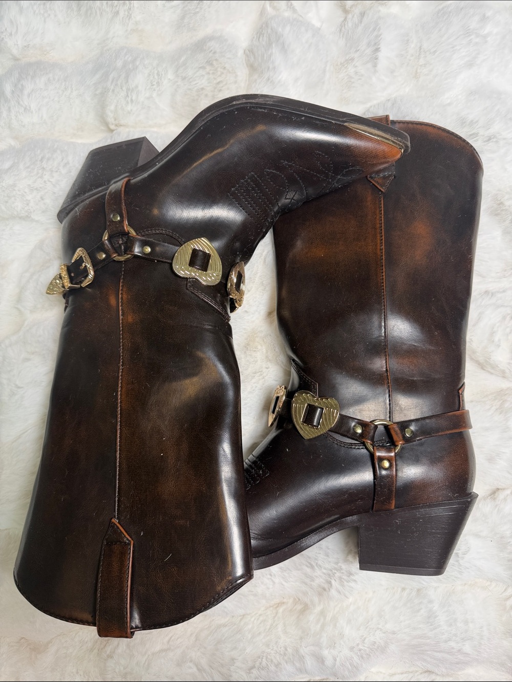 Madden Girl Brown Harness Western Heeled Boots